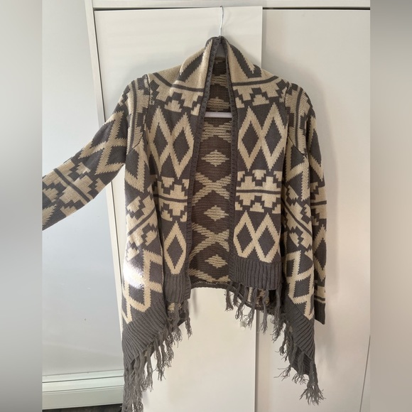 Cream and Gray Fringe Cardigan size XS, by Charlotte Russe - Picture 1 of 2